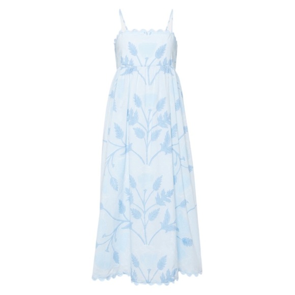 JULIET DUNN Scalloped Floral Cotton Midi Dress In Blue NWT - Picture 3 of 11